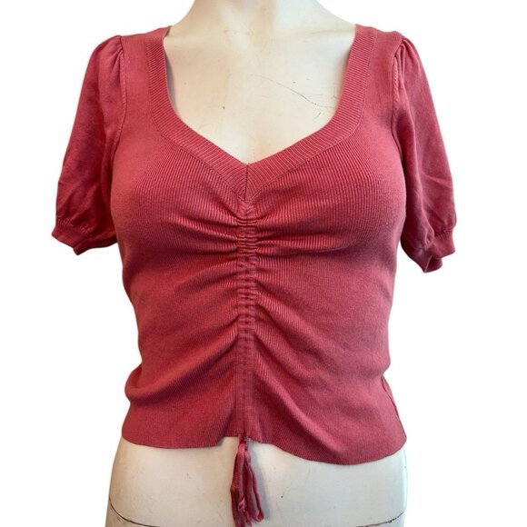 Ladies Small Medium Mauve Pink Ruched Knit Top Short Sleeve Shirt NWT Luna Ivy - Picture 1 of 7